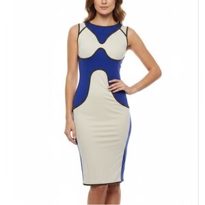 Nuvula | Bodycon Colorblock Bamboo Midi Dress Sleeveless Size S Blue White